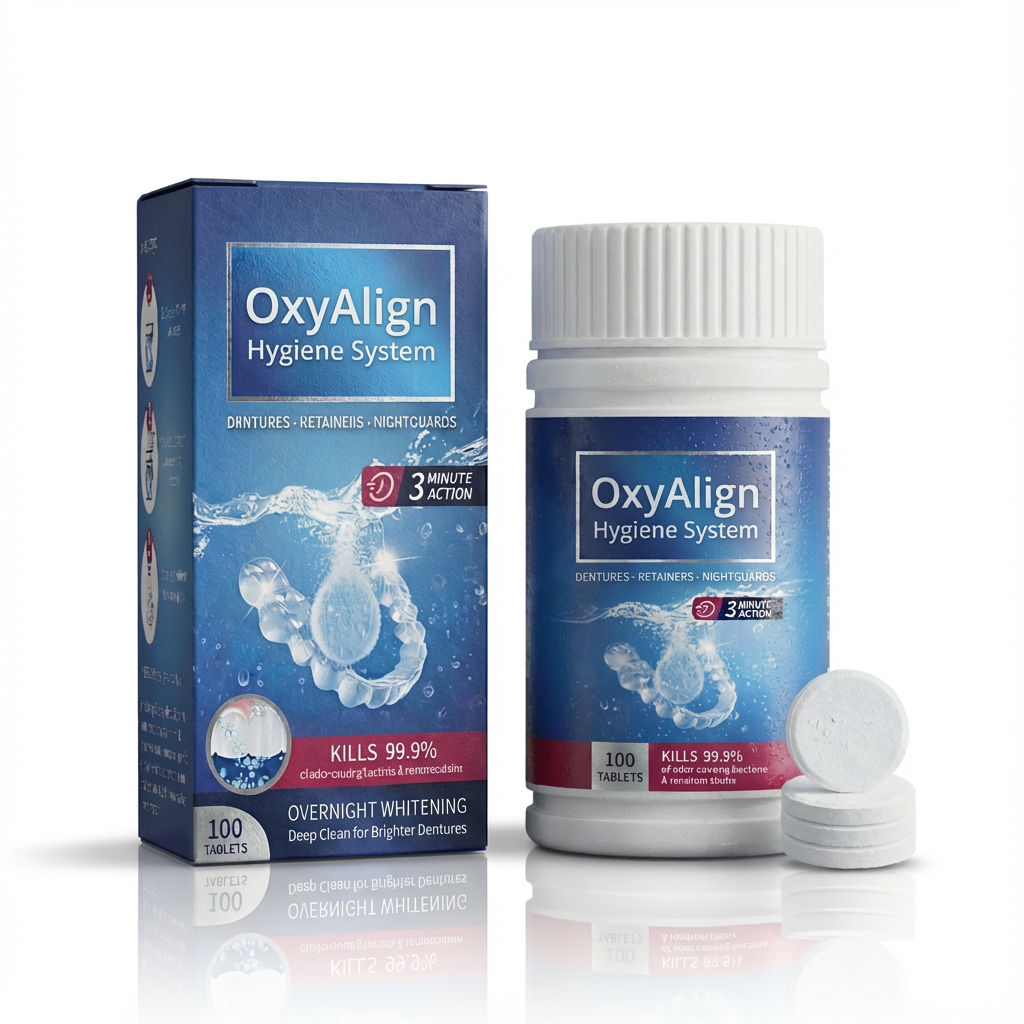 OxyAlign Hygiene System packaging and bottle on a white background